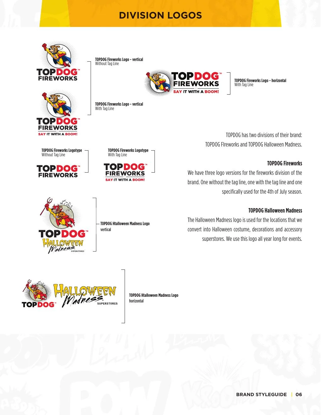 TopDog Fireworks and TopDog Halloween Madness division logo lockups