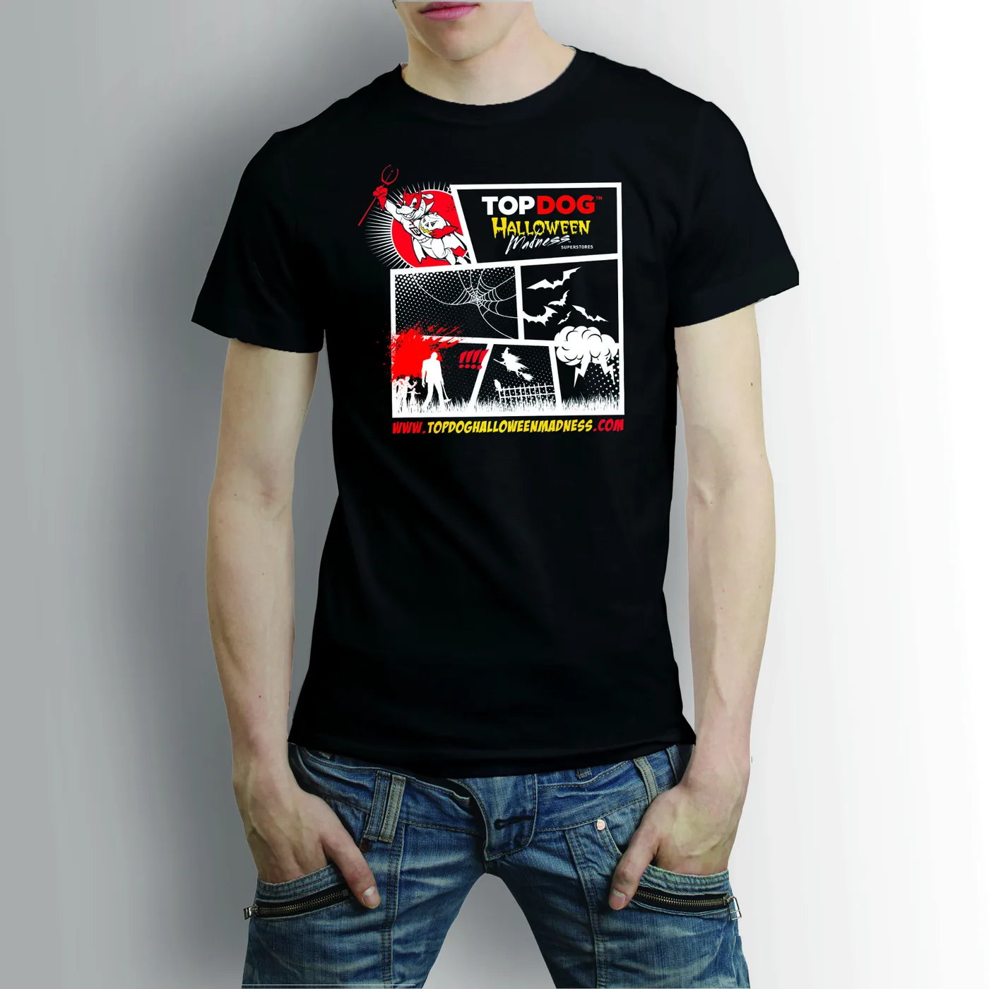 Black TopDog Halloween Madness branded t-shirt with spooky comic style graphic