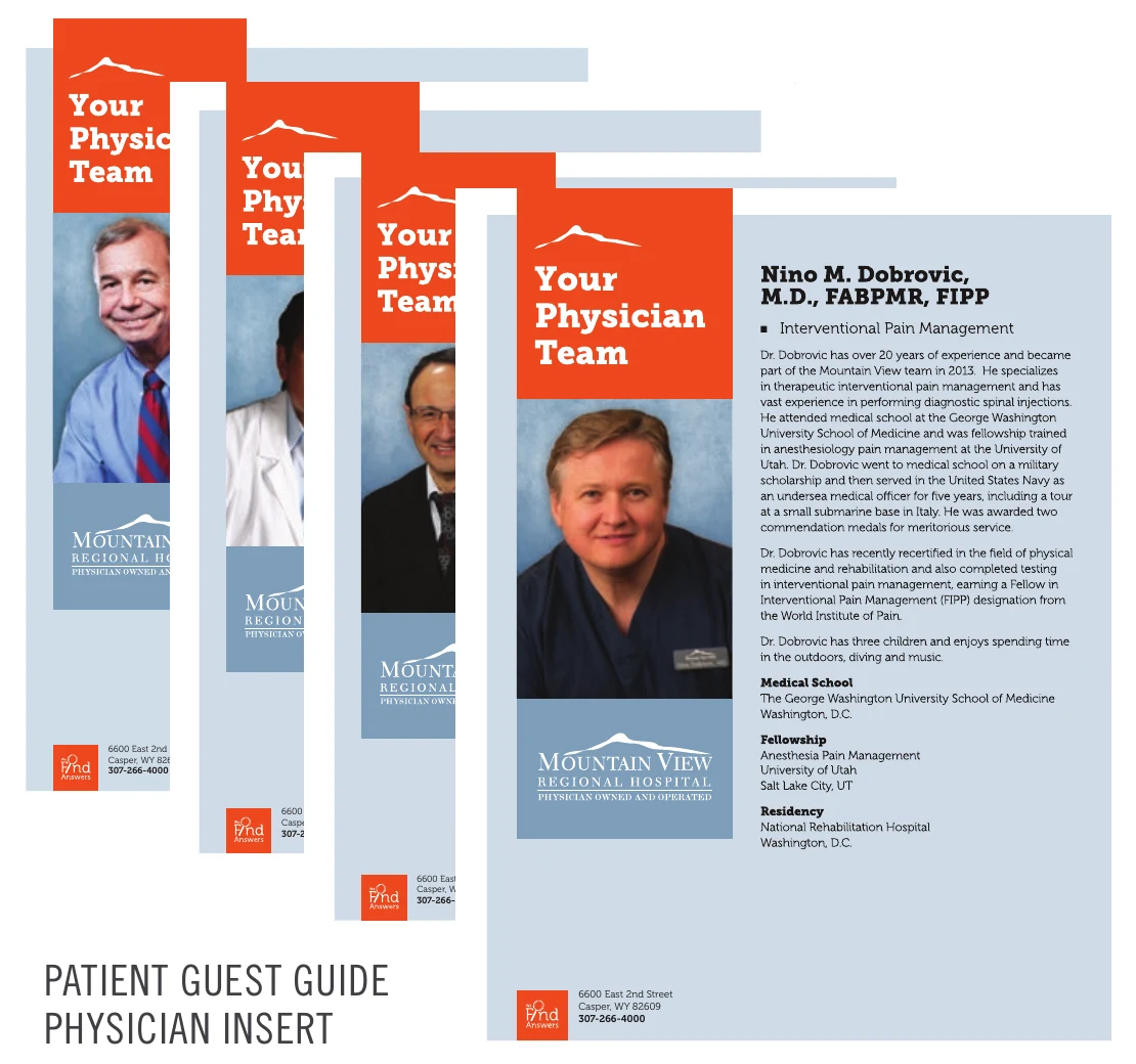 Your Physician Team pocket folder insert set introducing MVRH physicians